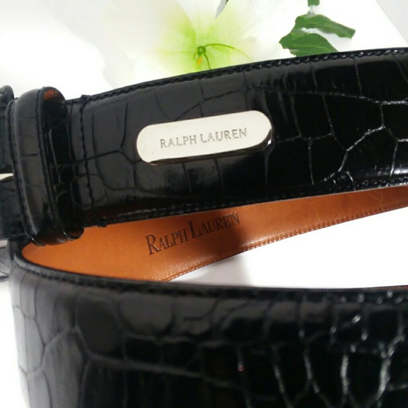 Ralph Lauren Accessories - Ralph Lauren black leather belt / reptile embossed